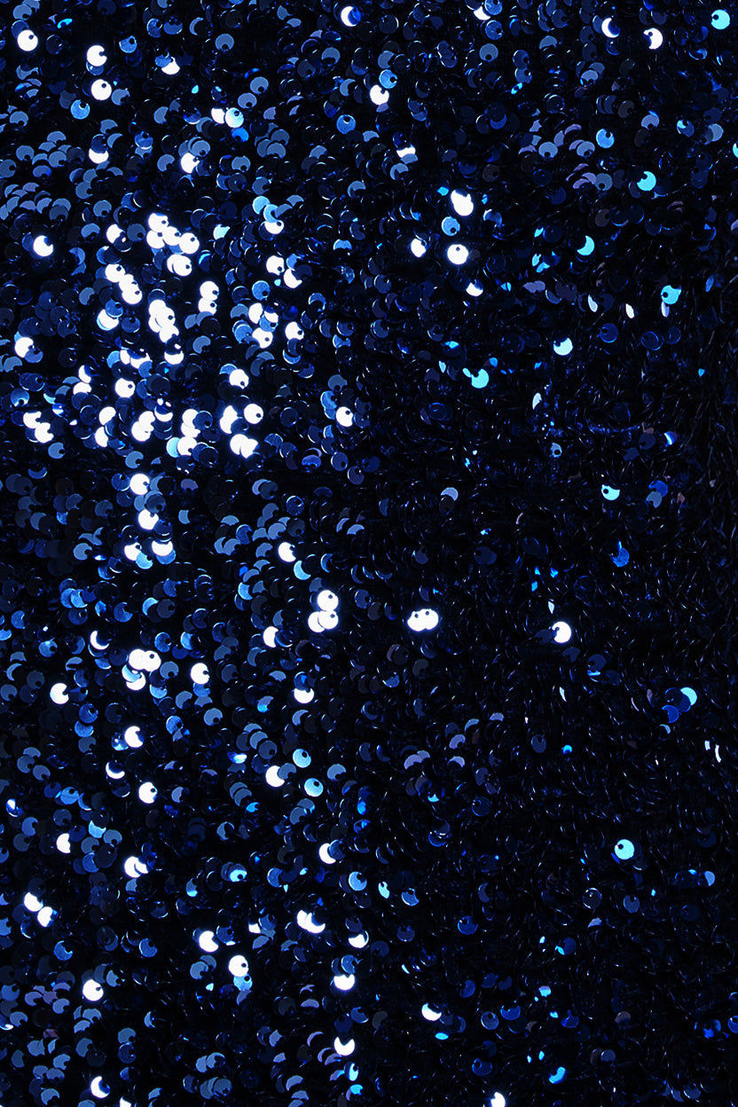 Sequin Velvet Bardot Evening Maxi Dress - Midnight Blue DR4525