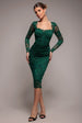 Scalloped Lace Corset Bodice Midi Dress - Emerald Green by Goddiva