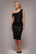 Sequin Cowl One Shoulder Midi Dress - Black by Goddiva