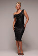 Sequin Cowl One Shoulder Midi Dress - Black by Goddiva
