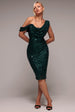 Sequin Cowl One Shoulder Midi Dress - Emerald Green by Goddiva