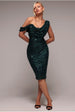 Sequin Cowl One Shoulder Midi Dress - Emerald Green by Goddiva