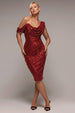 Sequin Cowl One Shoulder Midi Dress - Wine by Goddiva