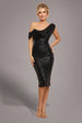 Sequin Cowl One Shoulder Midi Dress - Black by Goddiva