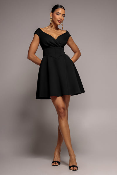 Black - Corset Fit & Flare Mini Dress - Black by Goddiva