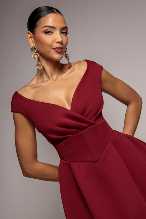 Corset Fit & Flare Mini Dress - Wine by Goddiva