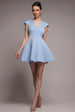 Cap Sleeve Plunging V-Neckline Skater Mini Dress - Light Blue by Goddiva
