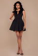 Goddiva Cap Sleeve Plunging V-Neckline Skater Mini Dress - Black