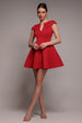 Cap Sleeve Plunging V-Neckline Skater Mini Dress - Red by Goddiva