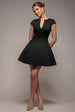 Cap Sleeve Plunging V-Neckline Skater Mini Dress - Black by Goddiva