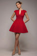 Cap Sleeve Plunging V-Neckline Skater Mini Dress - Red by Goddiva