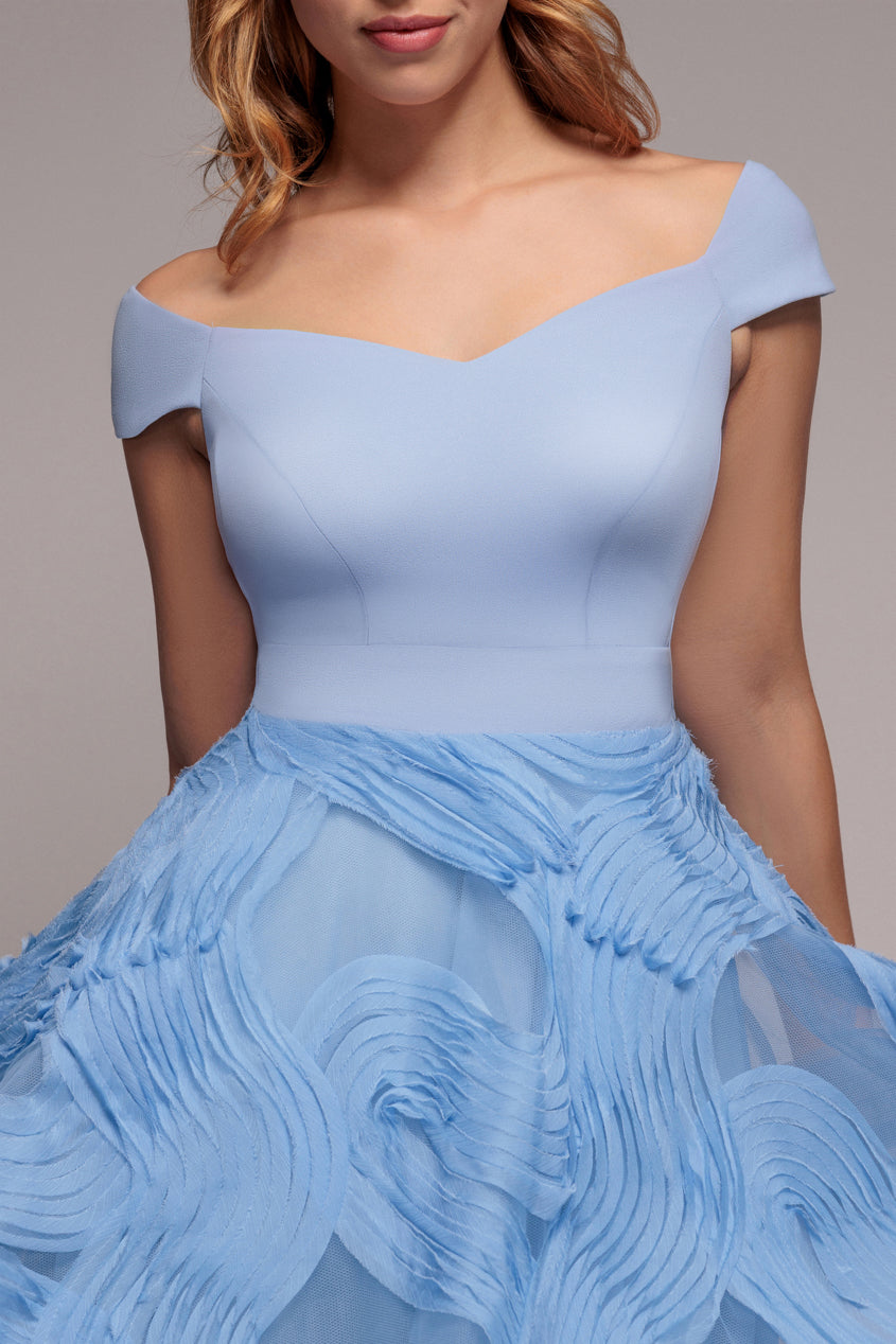 Scuba & Textured Chiffon A Line Midi Dress - Blue DR4549