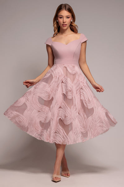 Blush Pink - Scuba & Textured Chiffon A Line Midi Dress - Blush Pink by Goddiva
