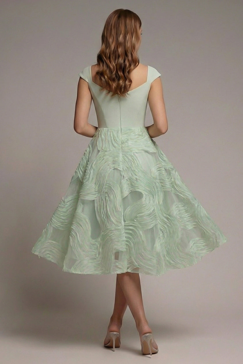 Scuba & Textured Chiffon A Line Midi Dress - Sage Green DR4549
