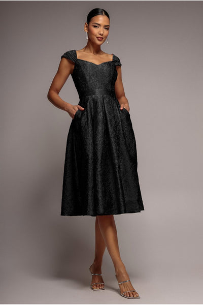 Black - Crushed Satin Sleeveless A Line Midi Dress - Black by Goddiva