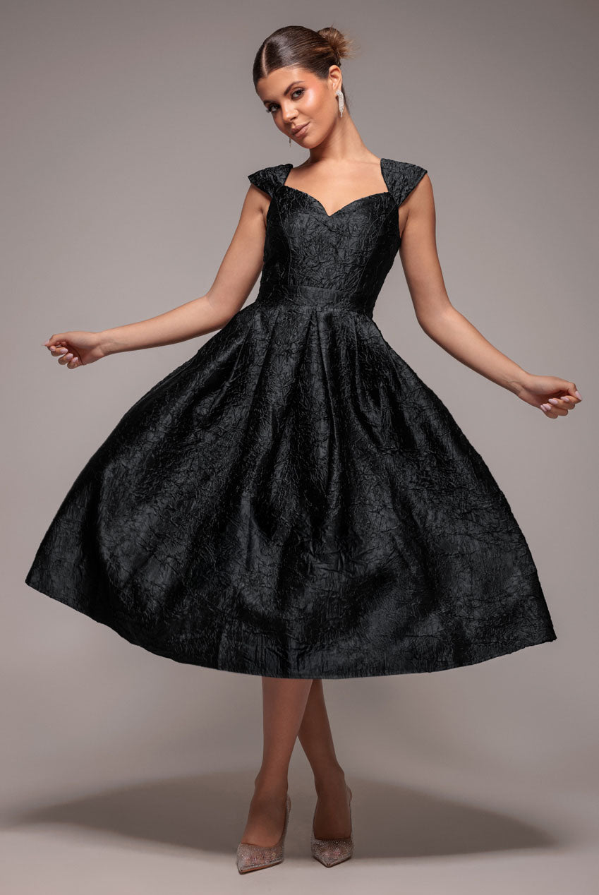 Crushed Satin Sleeveless A Line Midi Dress - Black DR4551