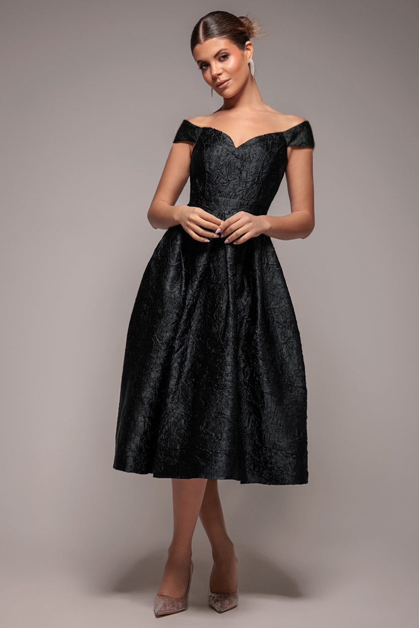 Crushed Satin Sleeveless A Line Midi Dress - Black DR4551