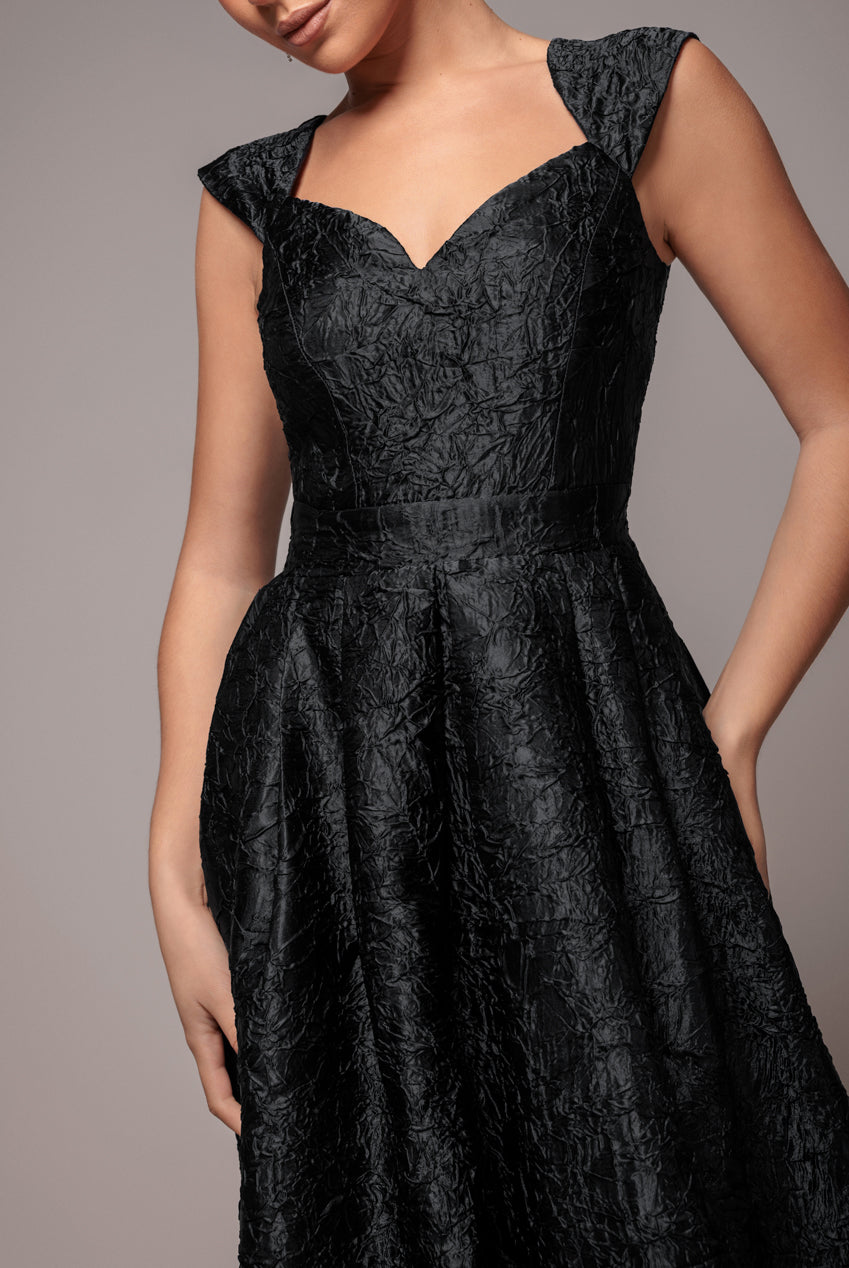 Crushed Satin Sleeveless A Line Midi Dress - Black DR4551