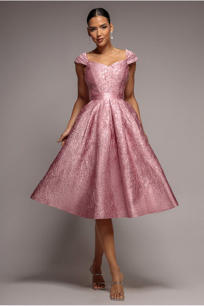 Blush Pink - Crushed Satin Sleeveless A Line Midi Dress - Blush Pink by Goddiva