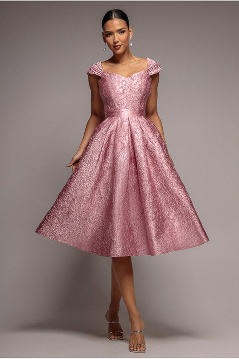 Crushed Satin Sleeveless A Line Midi Dress - Blush Pink by Goddiva