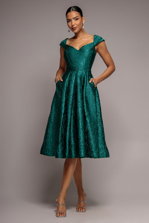 Crushed Satin Sleeveless A Line Midi Dress - Emerald Green by Goddiva