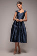 Crushed Satin Sleeveless A Line Midi Dress - Navy Blue by Goddiva
