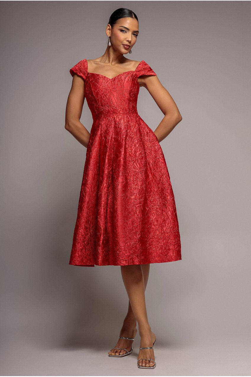 Crushed Satin Sleeveless A Line Midi Dress