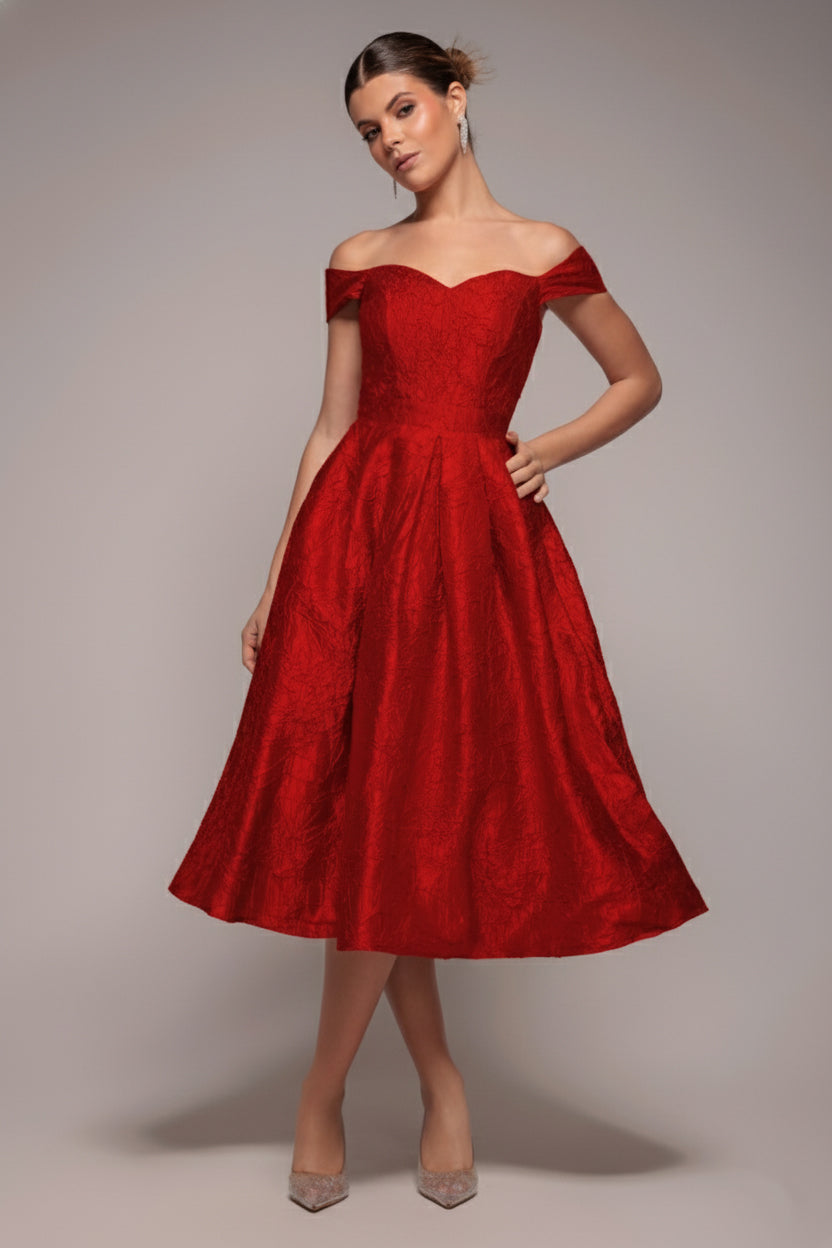 Crushed Satin Sleeveless A Line Midi Dress - Red DR4551