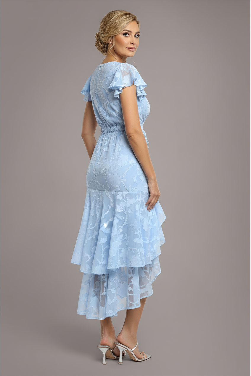 Jacquard Chiffon Wrap High Low Midaxi Dress - Blue DR4552M