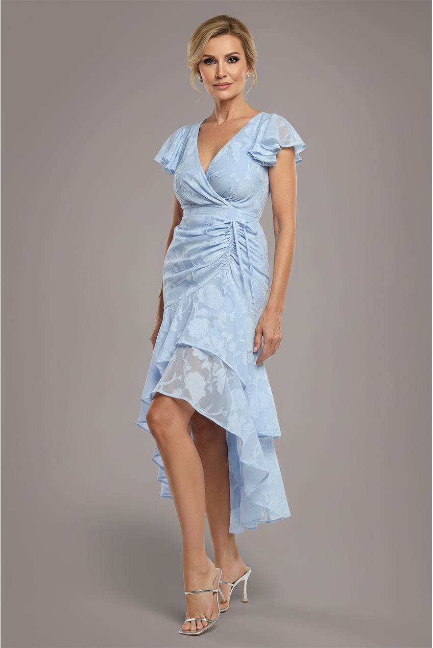 Jacquard Chiffon Wrap High Low Midaxi Dress - Blue DR4552M