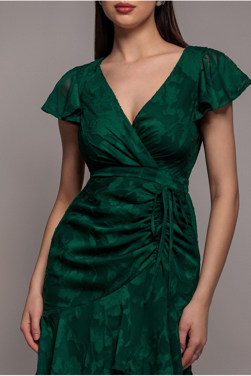 Jacquard Chiffon Wrap High Low Midaxi Dress - Emerald Green | Goddiva Jacquard Chiffon Wrap High Low Midaxi Dress - Emerald Green | Goddiva