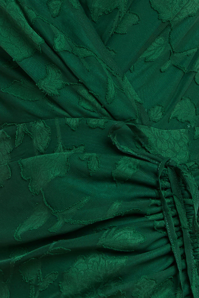 Jacquard Chiffon Wrap High Low Midaxi Dress - Emerald Green DR4552