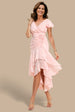 Jacquard Chiffon Wrap High Low Midaxi Dress - Pink by Goddiva