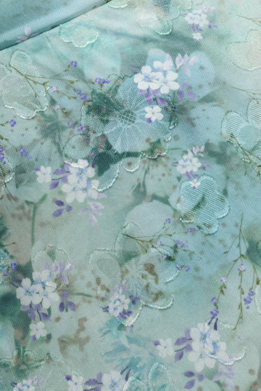 One Shoulder Cowl Neck Chiffon Floral Maxi Dress - Blue DR4555