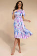 Flutter Sleeve Pleated Skirt Floral Midi Dress - Blue by Goddiva