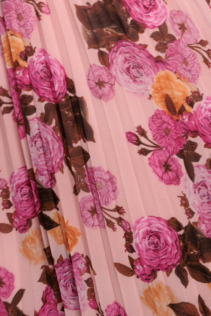 Flutter Sleeve Pleated Skirt Floral Midi Dress - Pink DR4565