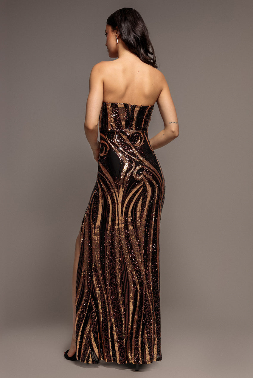 Strapless Multi Sequin Maxi Dress - Bronze DR4566