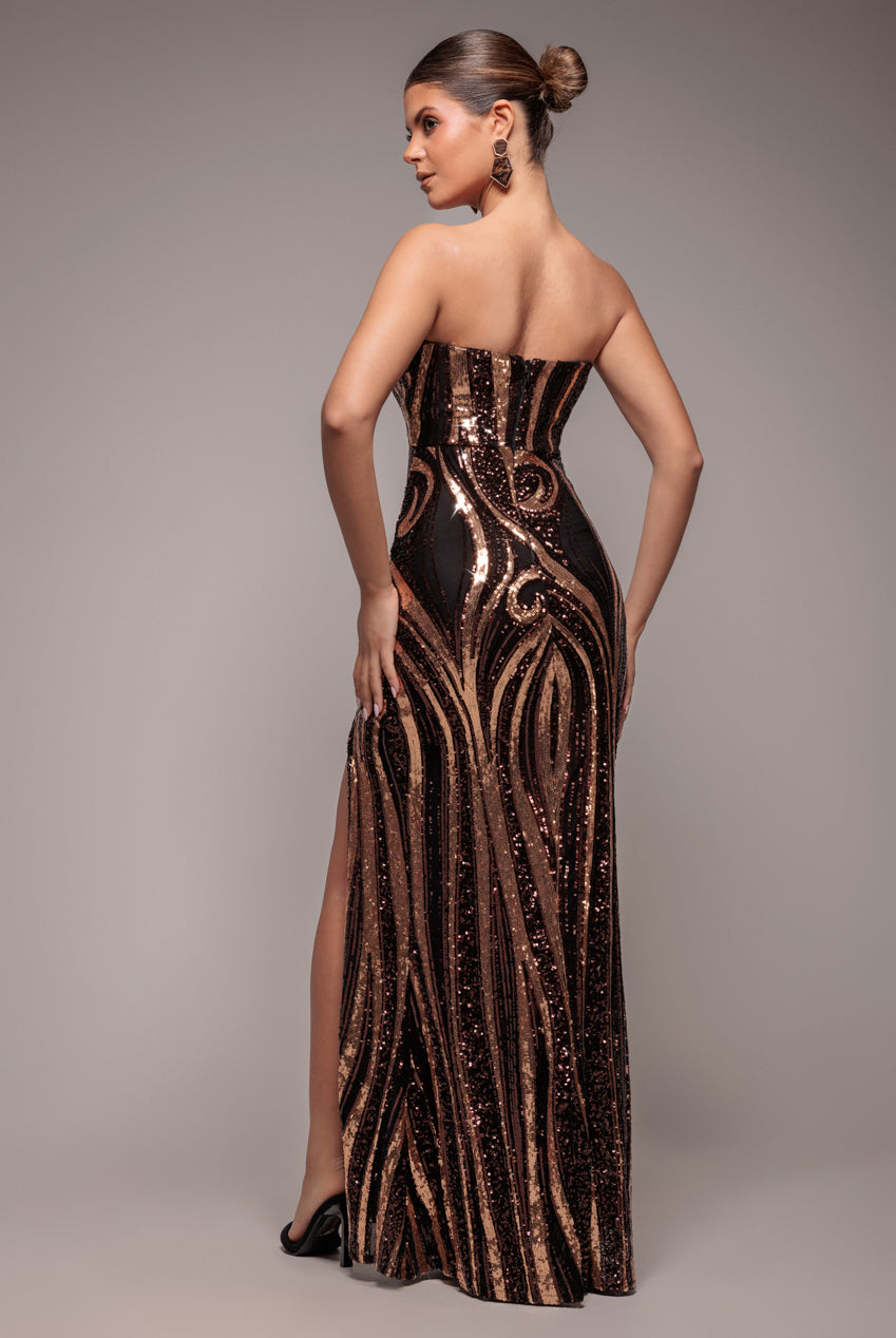 Strapless Multi Sequin Maxi Dress - Bronze DR4566