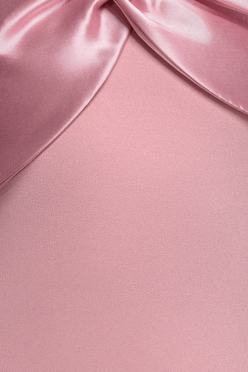 Twist Knot Satin & Scuba Bardot Maxi Dress - Blush Pink DR4575