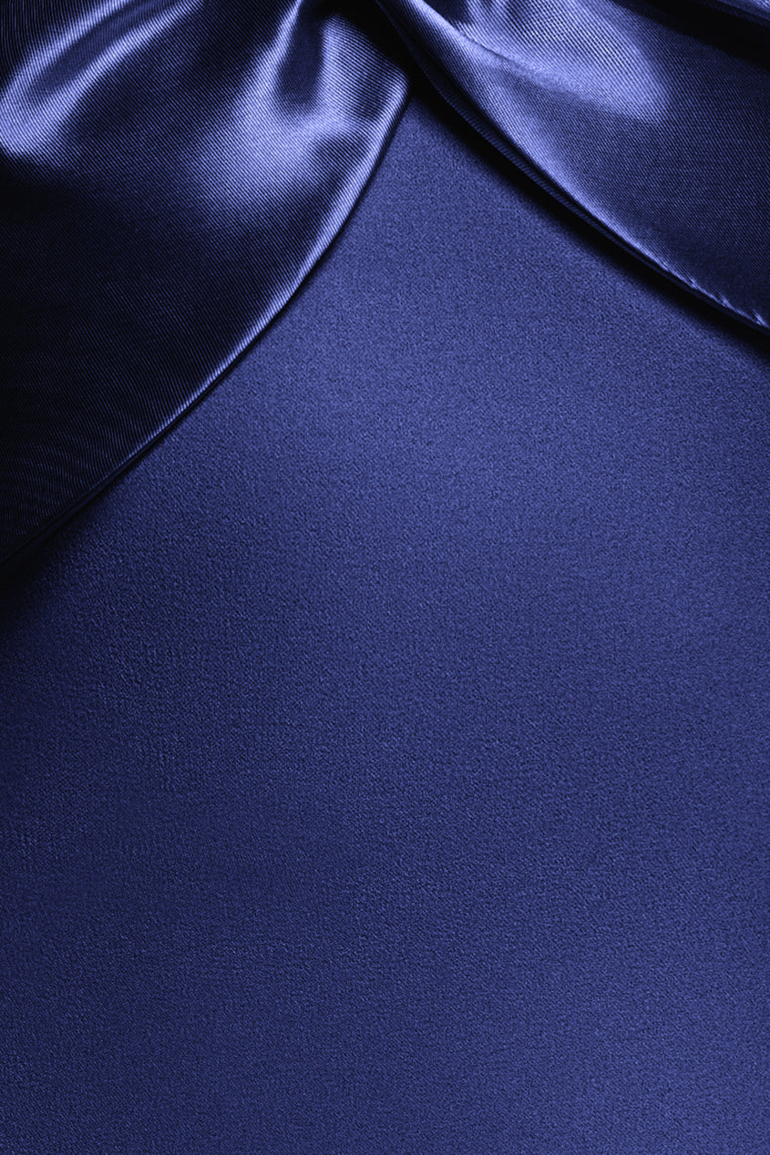 Twist Knot Satin & Scuba Bardot Maxi Dress - Navy Blue DR4575