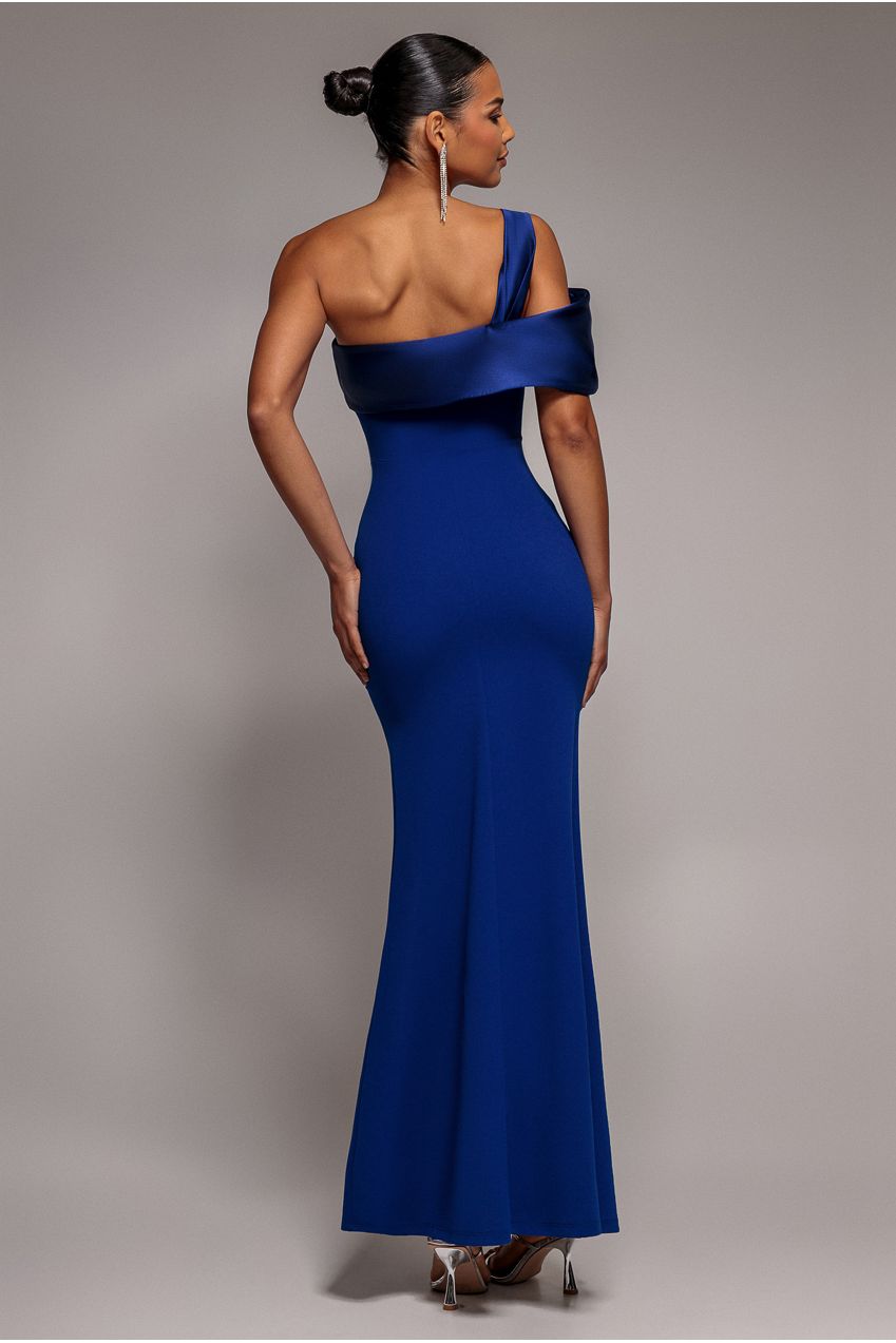 Satin Twist One Shoulder Maxi Dress - Royal Blue DR4576QZ