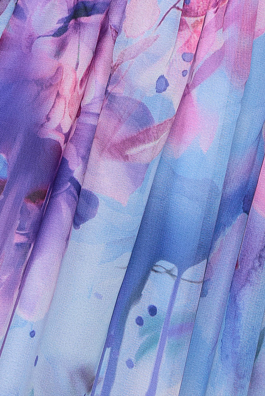 Printed Silky Chiffon Flutter Sleeve Maxi Dress - Blue DR4579