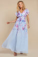 Printed Silky Chiffon Flutter Sleeve Maxi Dress - Blue by Goddiva