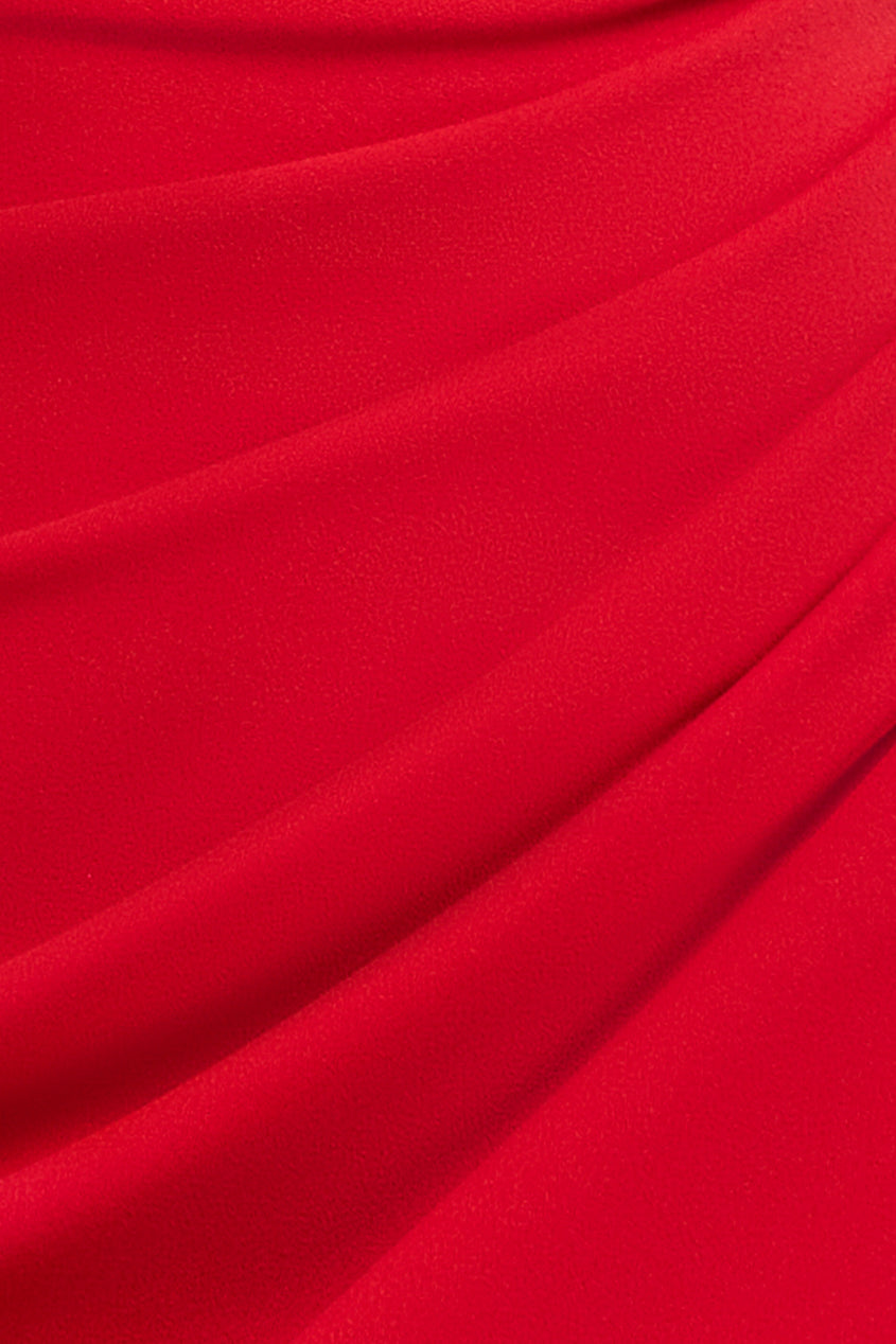 Off The Shoulder Chiffon Wing Scuba Crepe Midi Dress - Red DR4584