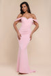 Off The Shoulder Draped Sleeve Maxi Dress With Diamante Neckline - Blush Pink by Goddiva