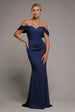 Off The Shoulder Draped Sleeve Maxi Dress With Diamante Neckline - Navy Blue by Goddiva