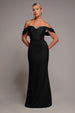 Off The Shoulder Draped Sleeve Maxi Dress With Diamante Neckline - Black by Goddiva