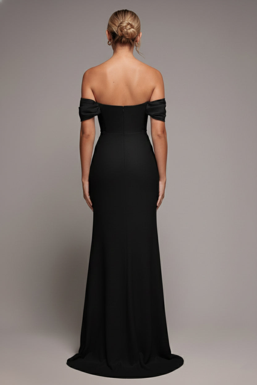 Off The Shoulder Draped Sleeve Maxi Dress With Diamante Neckline - Black DR4588