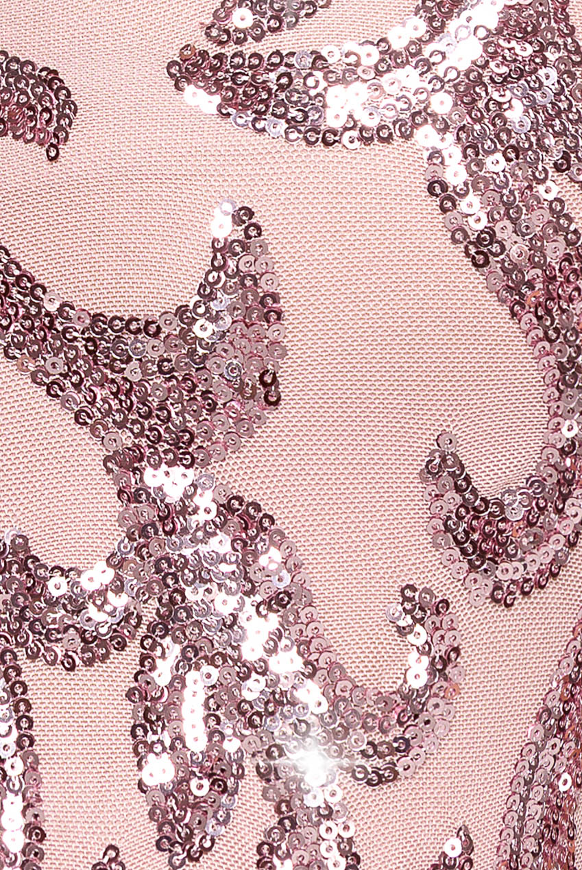 Embroidered Sequin Tassel Front Split Midaxi Dress - Blush Pink DR4590