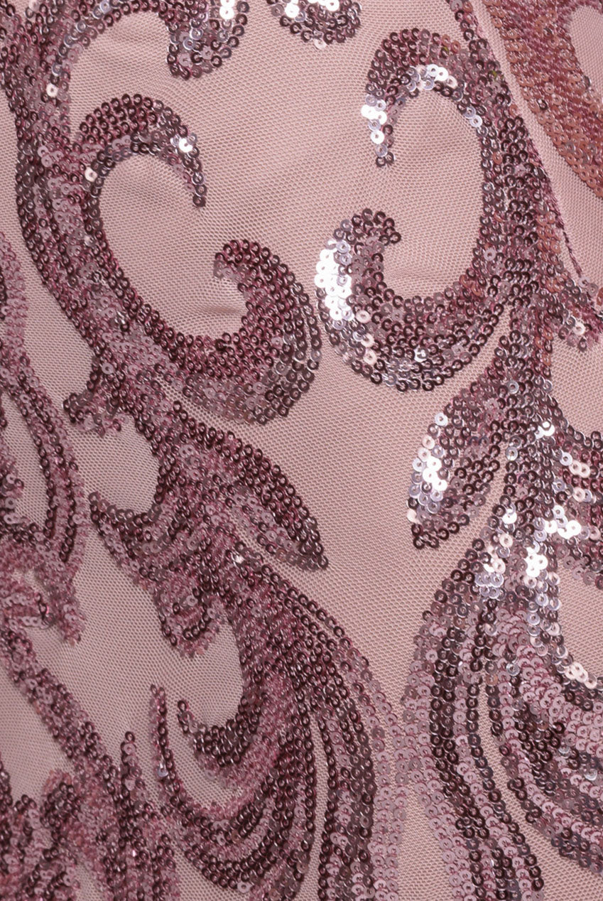 Embroidered Sequin Tassel Front Split Midaxi Dress - Blush Pink DR4590